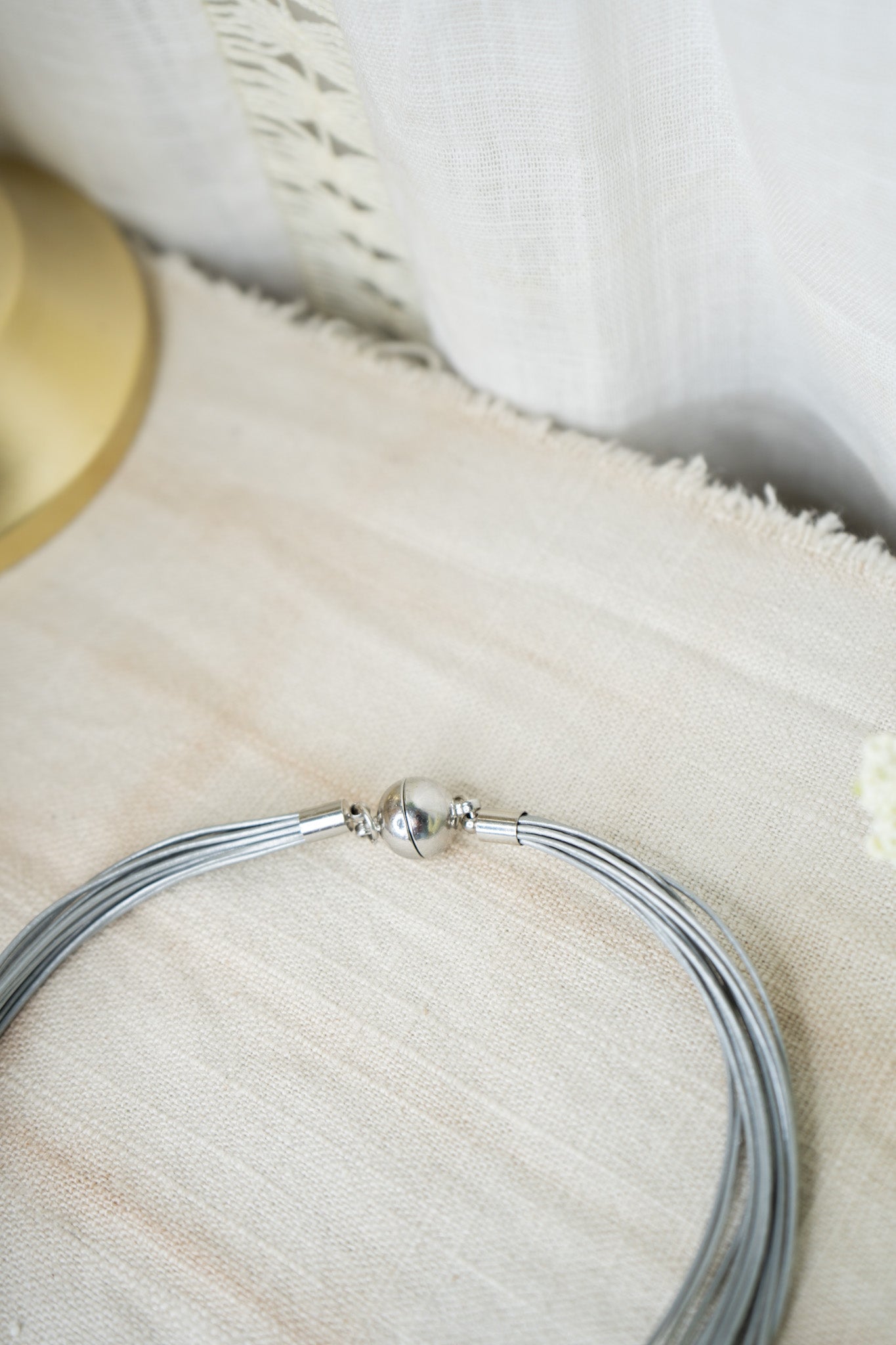 Pearl Leather Necklace - Taupe/Silver/PinkJinjaNecklace