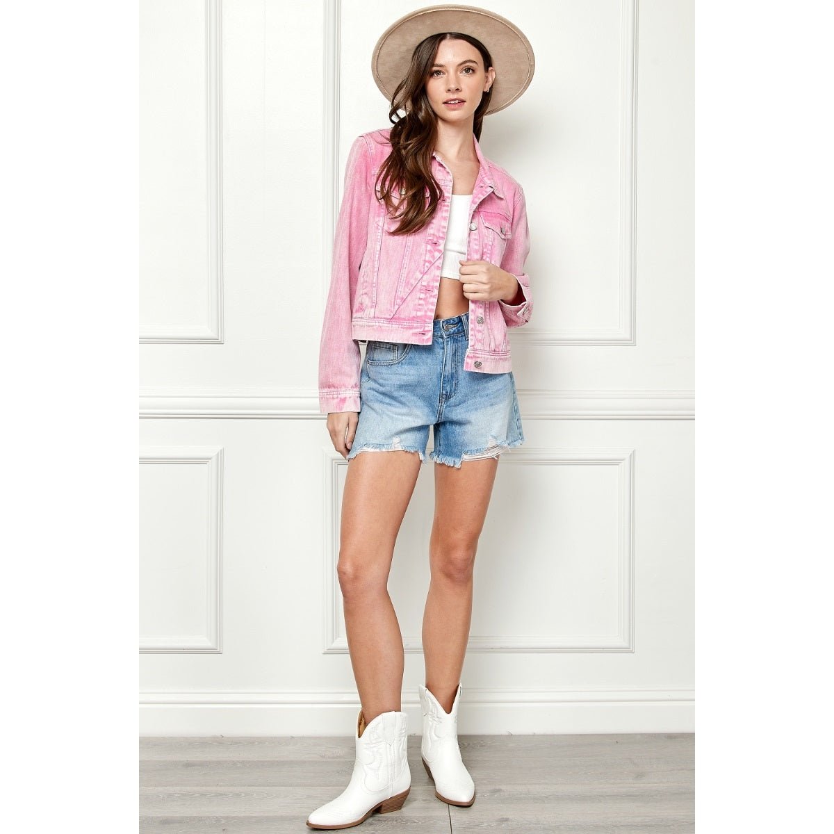 Pink Cropped Denim JacketVeveretJean Jacket