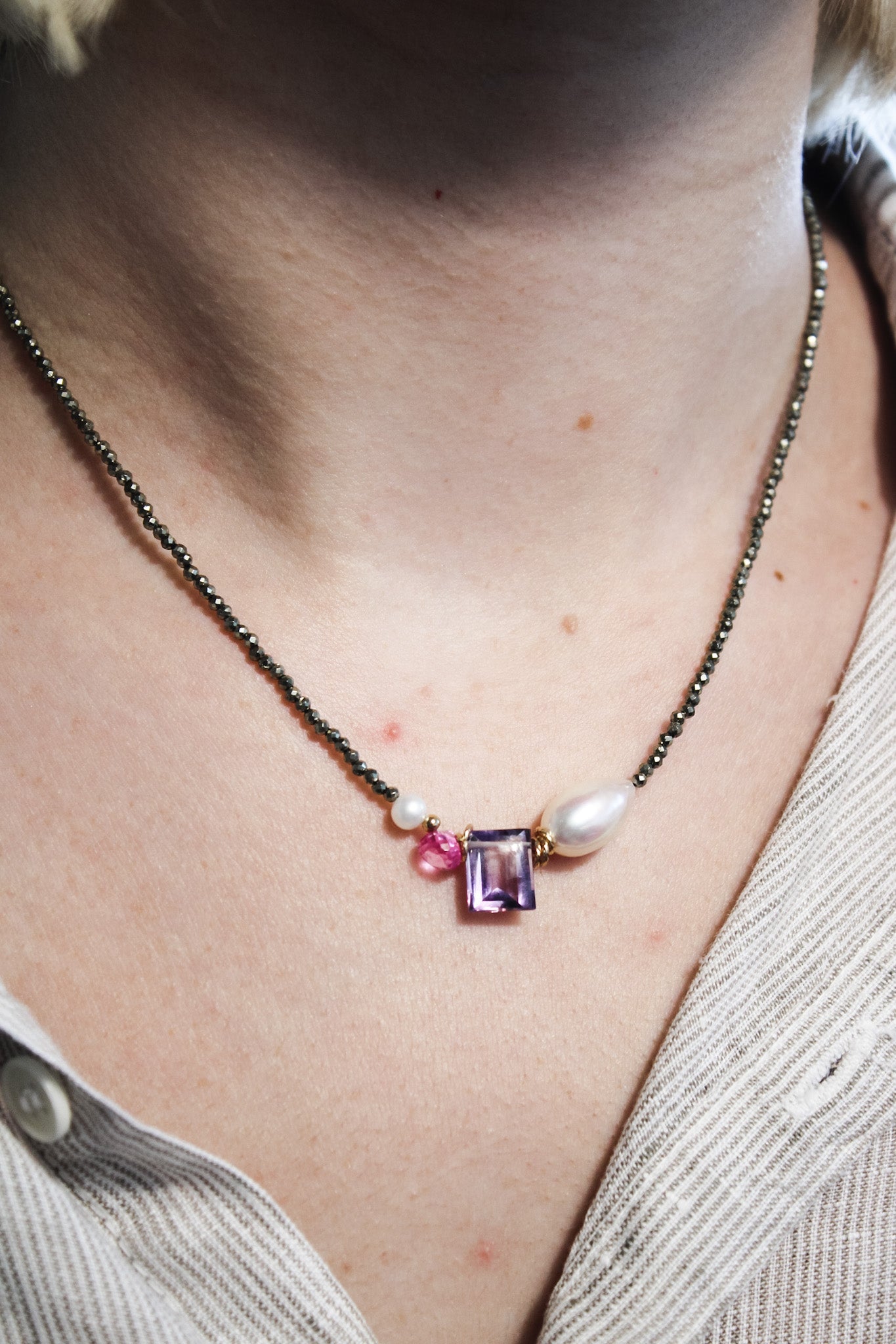 Pyrite Rondelles with Gemstone Necklace (Multiple Options)Beth ZinkNecklace