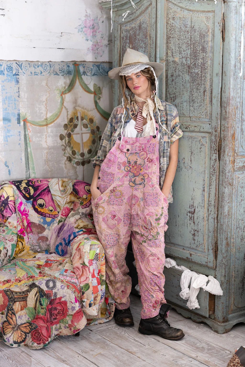 Quiltwork Embroidered Overalls 072Magnolia PearlOveralls