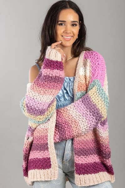 Rainbow Knitted Cardigan: Pastel PinkSAACHIShirts & Tops