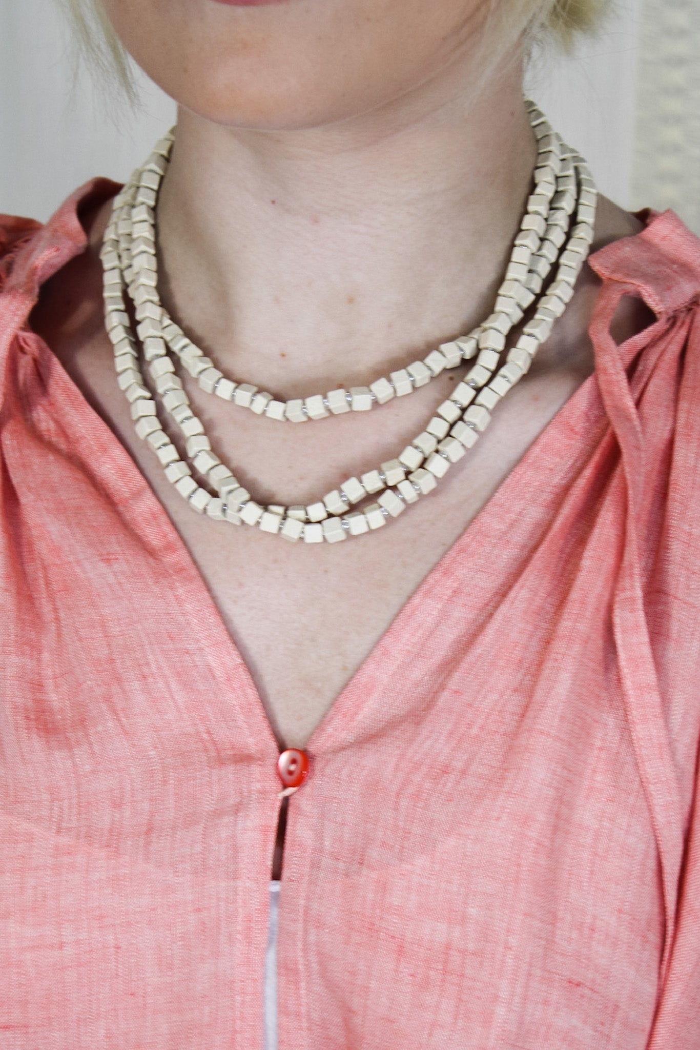 Recycled Wooden Bead Necklace - Light Natural SingleJianhuiNecklace