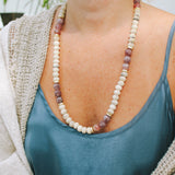 Rustic Gray Mala Bead & Strawberry Quartz NecklaceRobin JacksonNecklace