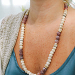 Rustic Gray Mala Bead & Strawberry Quartz NecklaceRobin JacksonNecklace