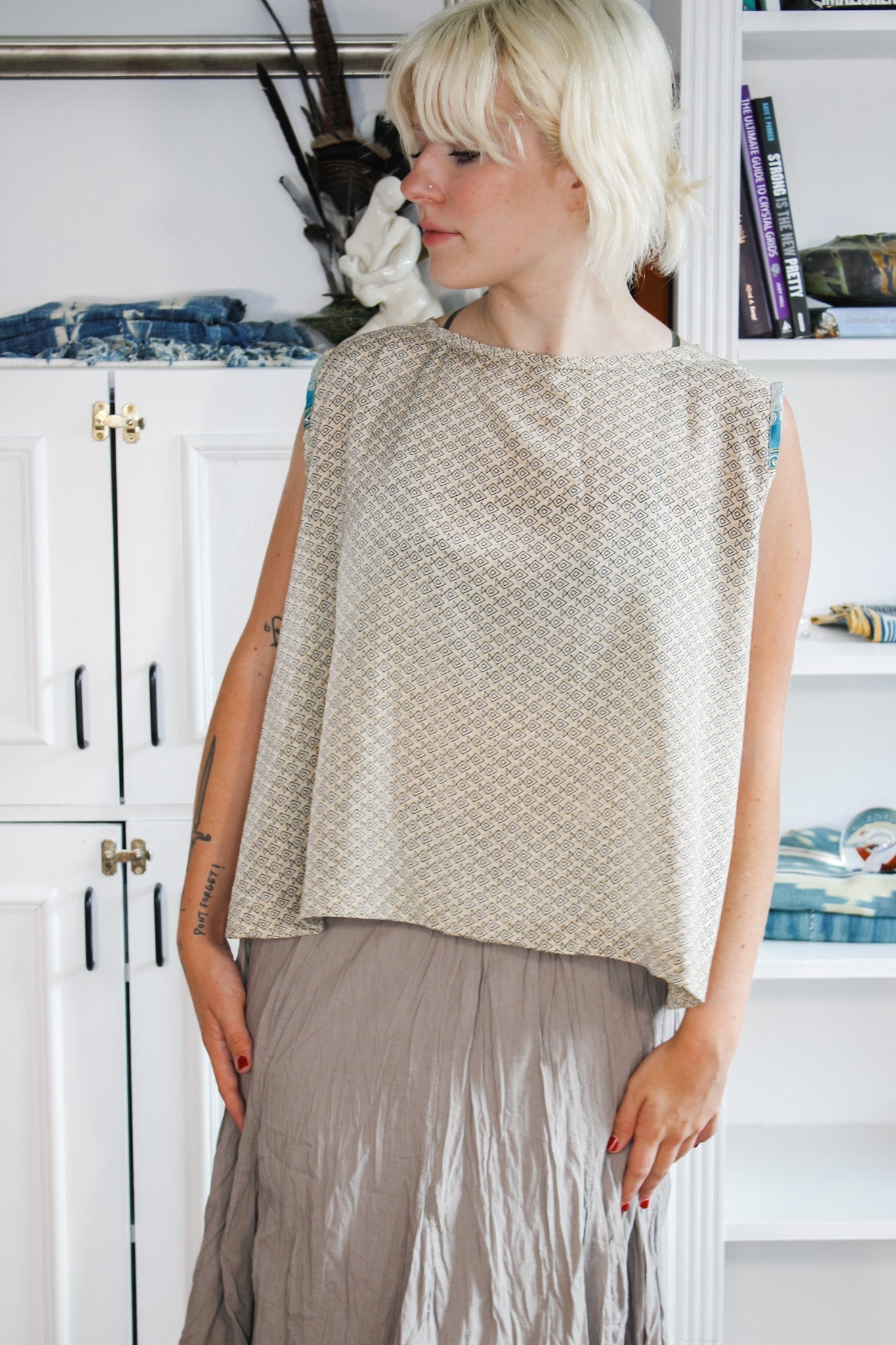 Silk in Bloom Crop Tank #04 96Kantha BaeShirts