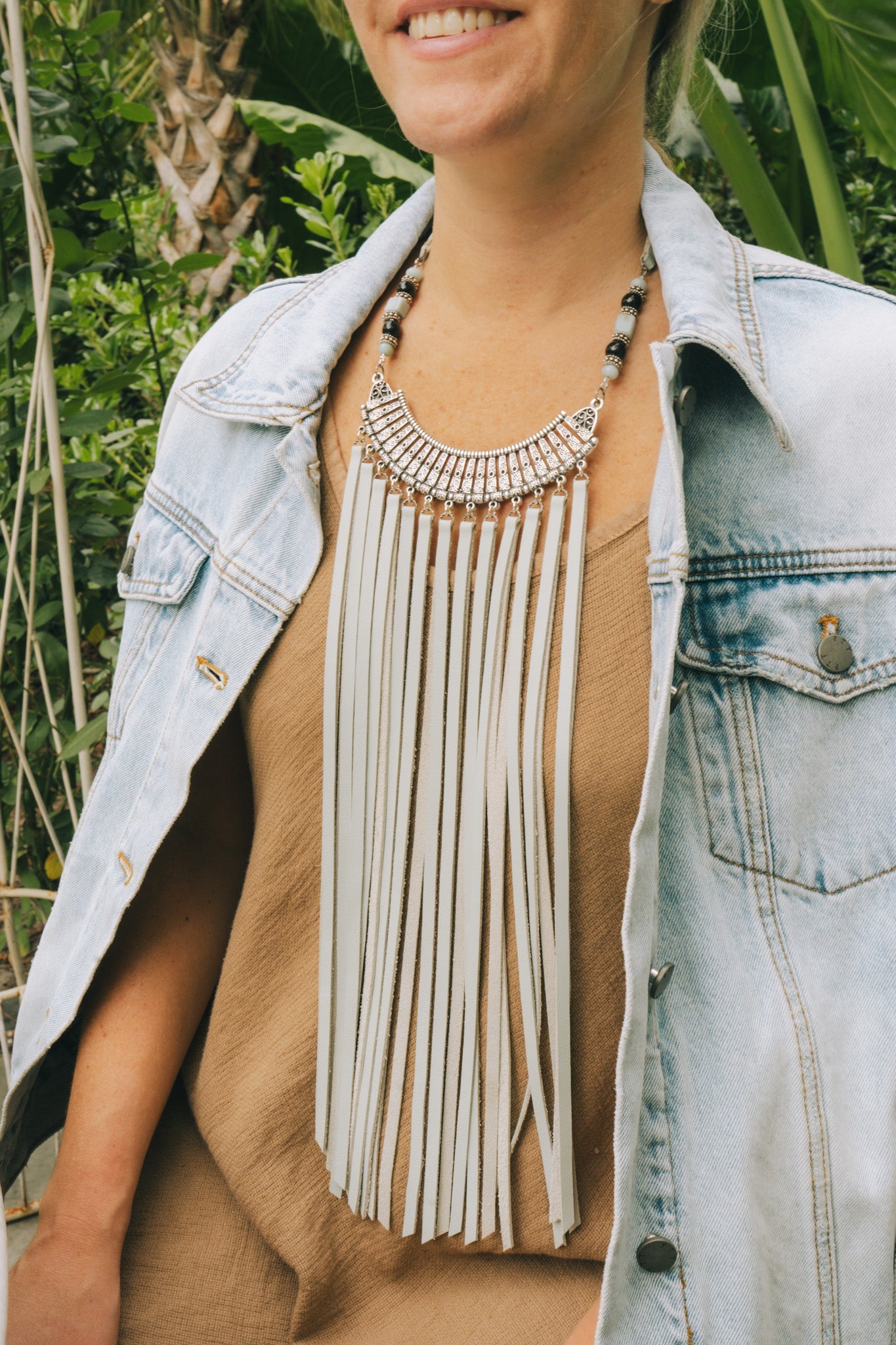 Silver & Aqua Leather Fringe Necklace F26Bella Smith DesignsNecklaces