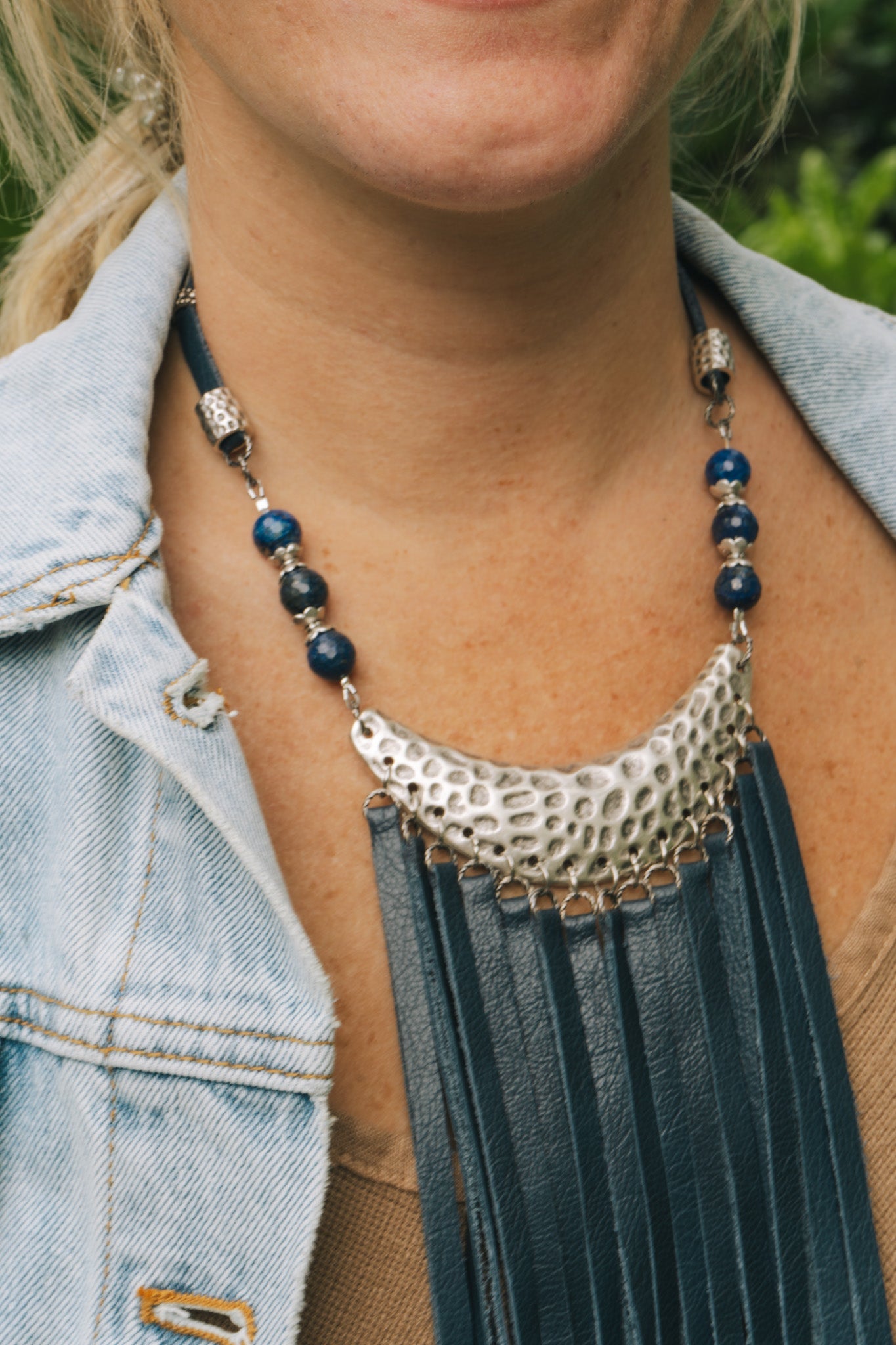 Silver & Navy Leather Tassel Necklace F29Bella Smith DesignsNecklaces