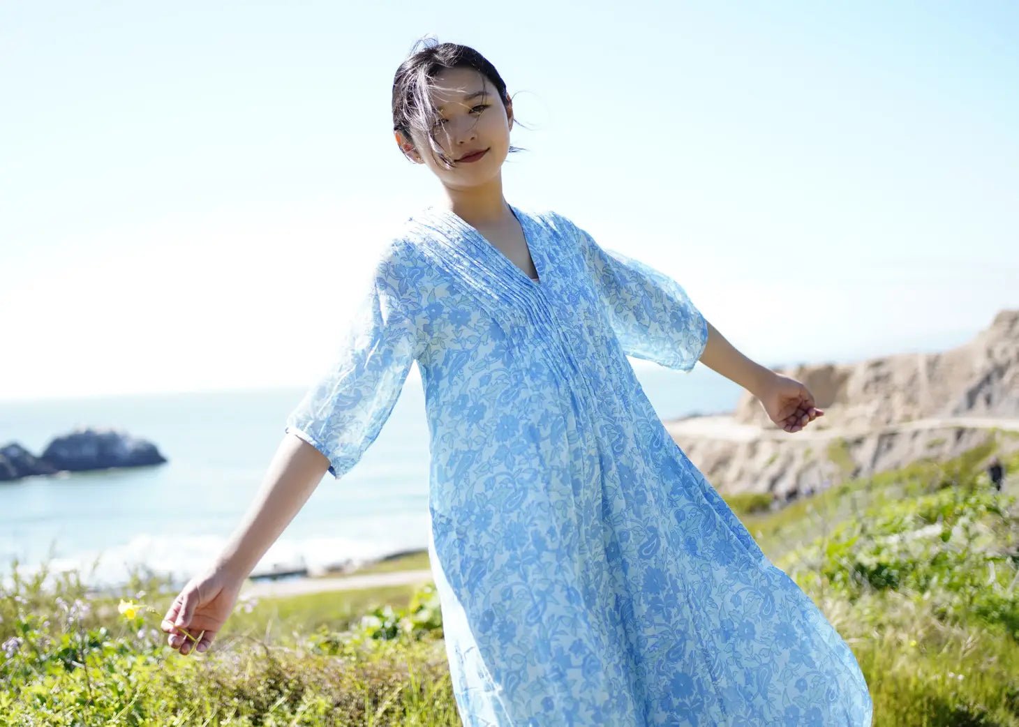 Skye Dress - Block Printed Light BlueDolmaDress