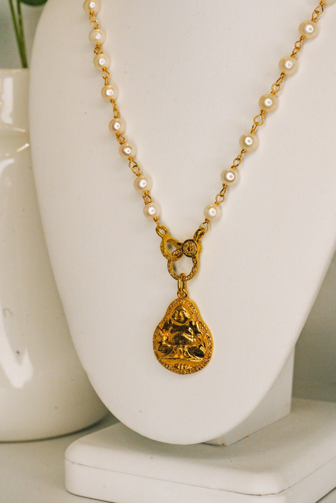 Small Diamond Buddha Pendant on Freshwater PearlsBeth ZinkNecklace