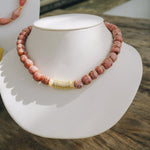 Speckled Pink African Beads, Gold & Pearl Accent NecklaceRobin JacksonNecklaces