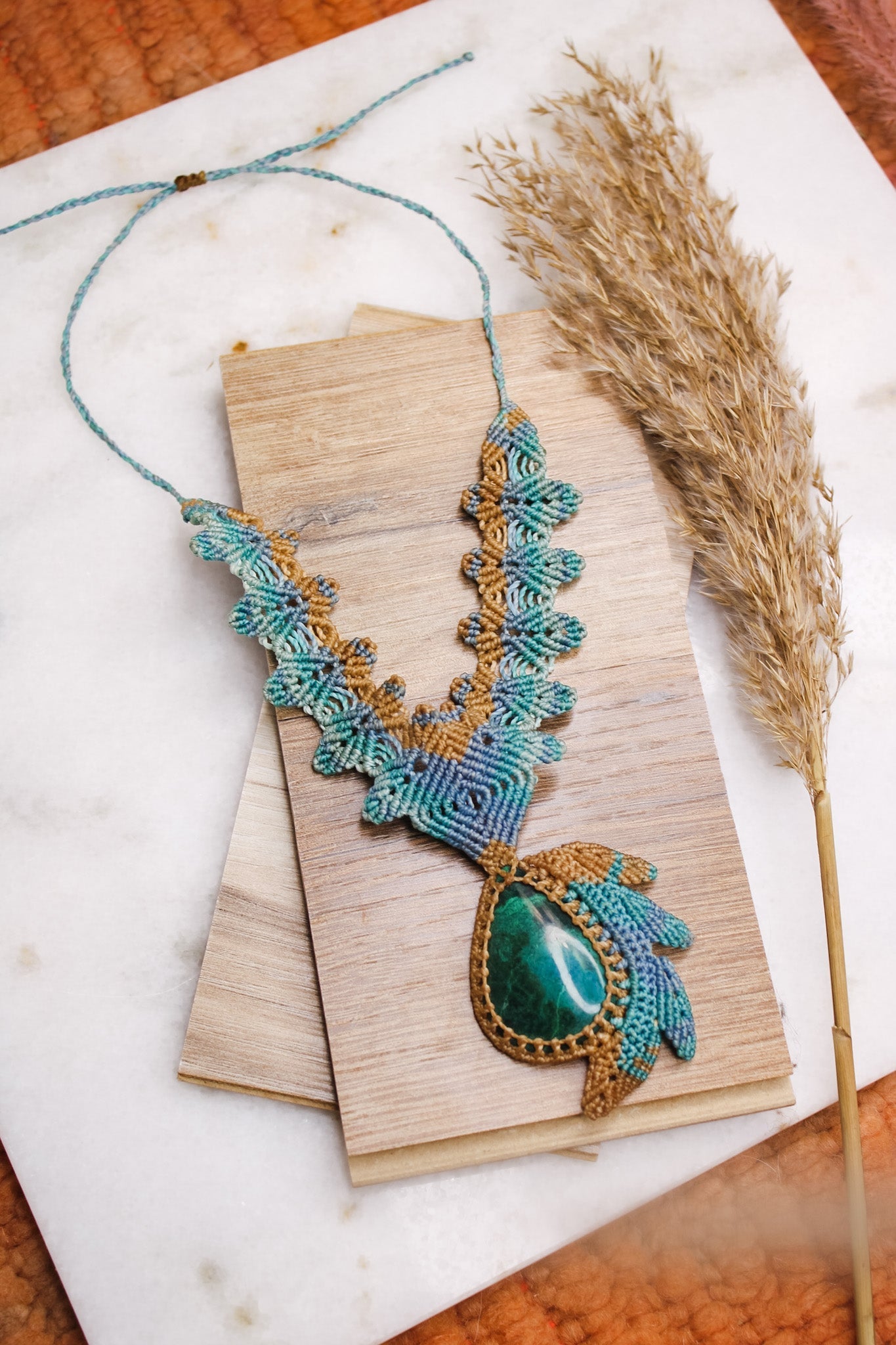 Teal Chrysocolla Macrame NecklaceAdaArtNecklace