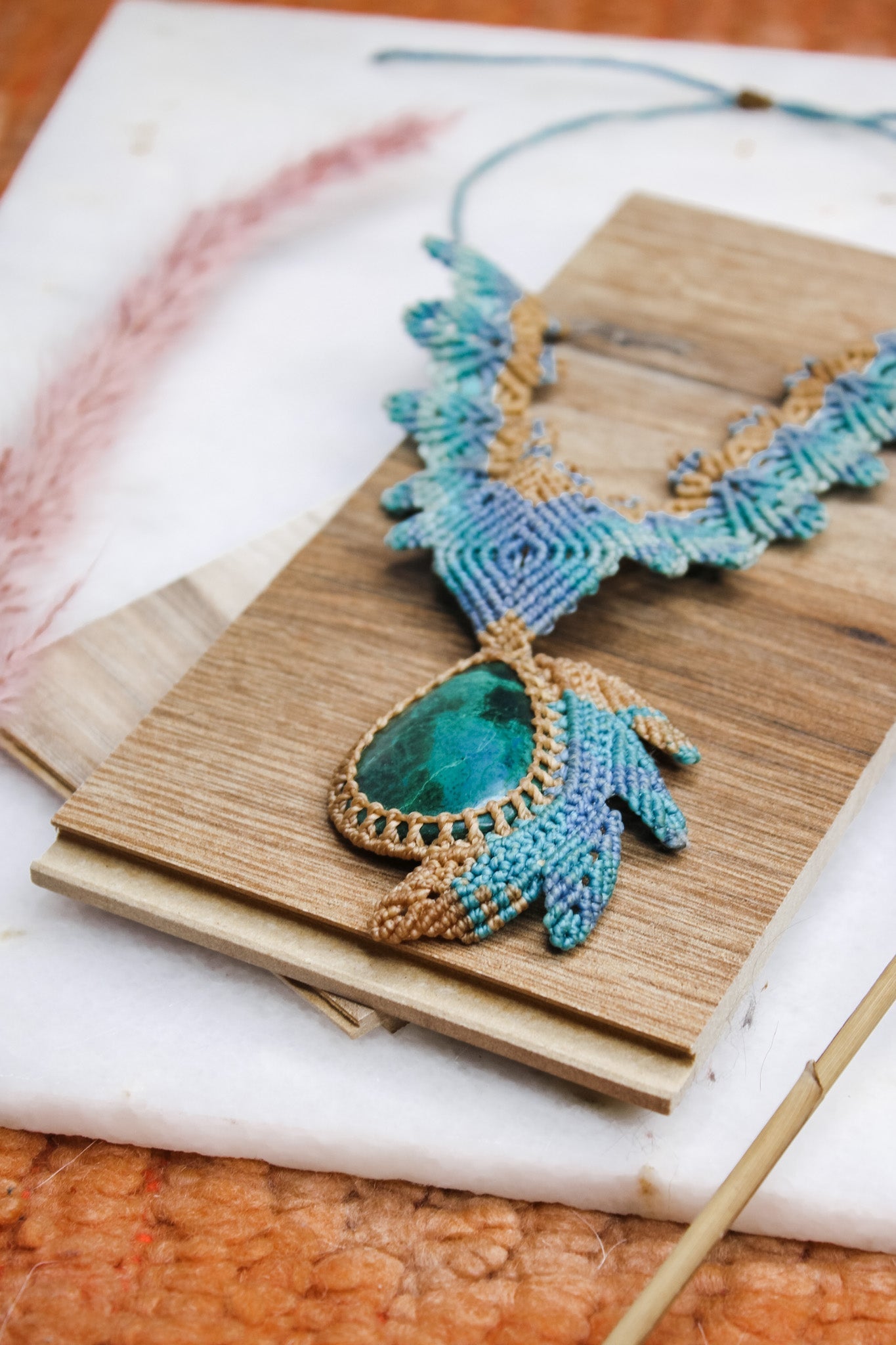 Teal Chrysocolla Macrame NecklaceAdaArtNecklace