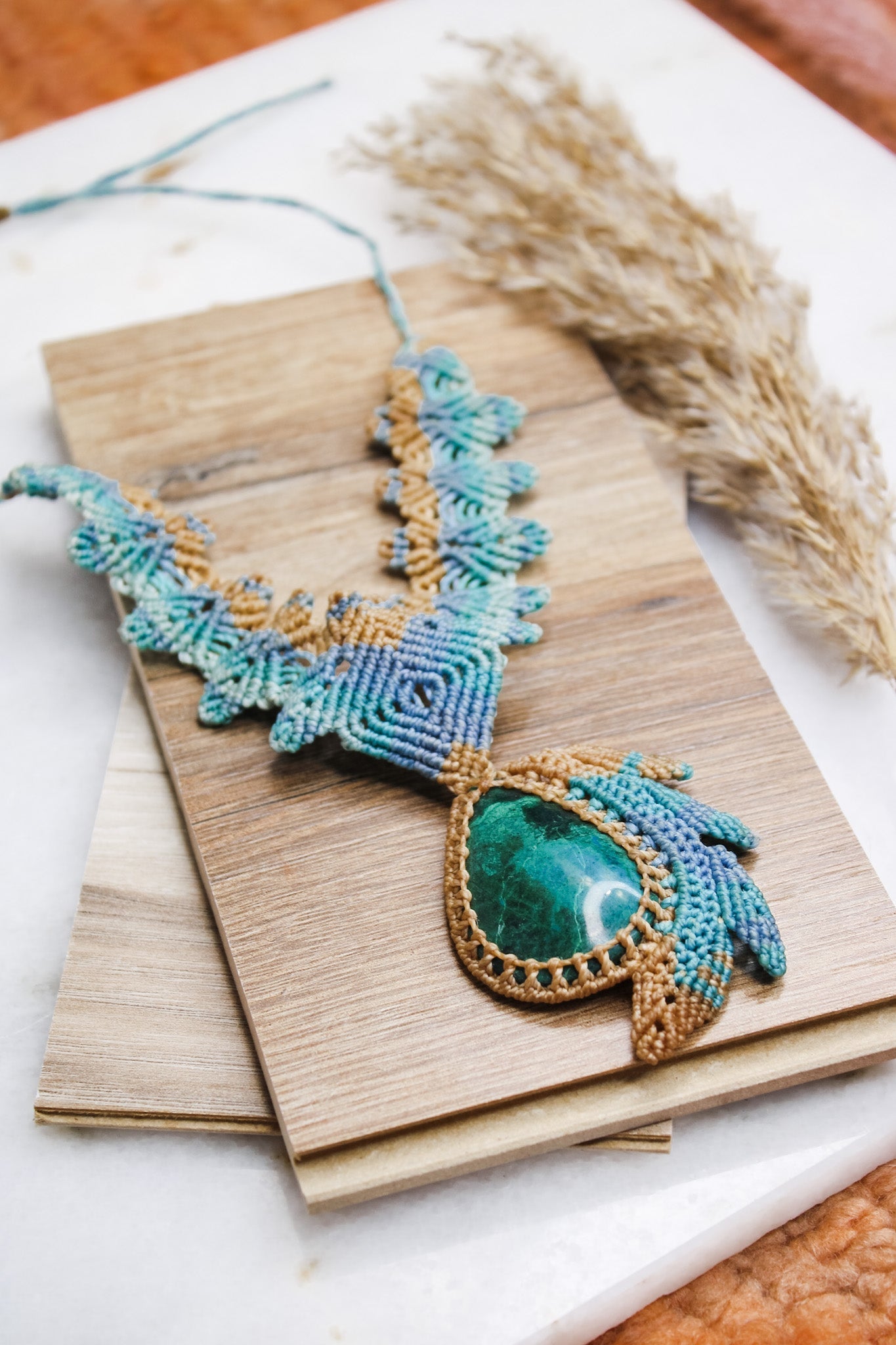 Teal Chrysocolla Macrame NecklaceAdaArtNecklace