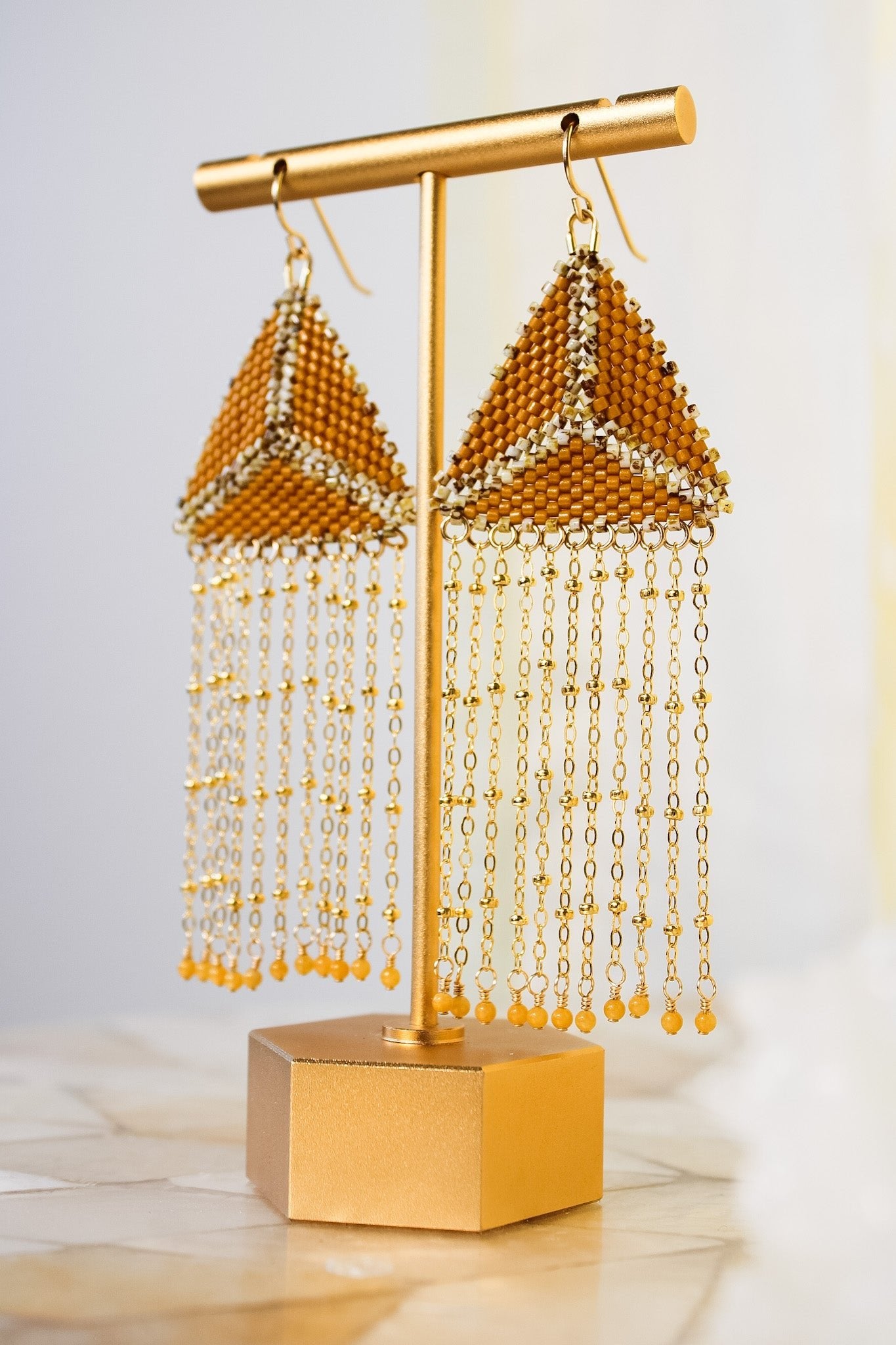 Triangle Chain Fringe Earring - Yellow JadeDebra PyeattEarrings
