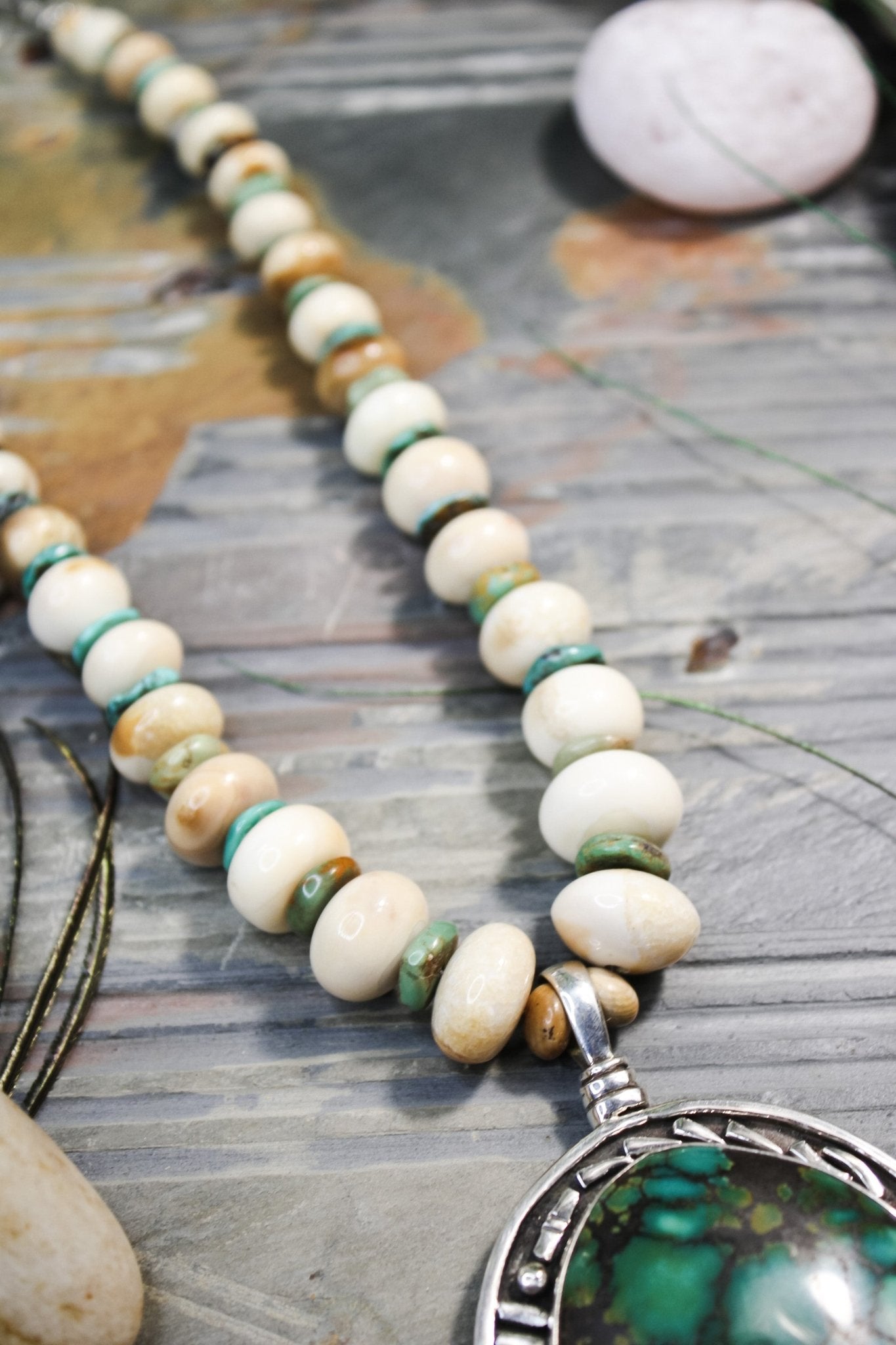 Turquoise and Fossil Necklace #1964FosilartNecklace