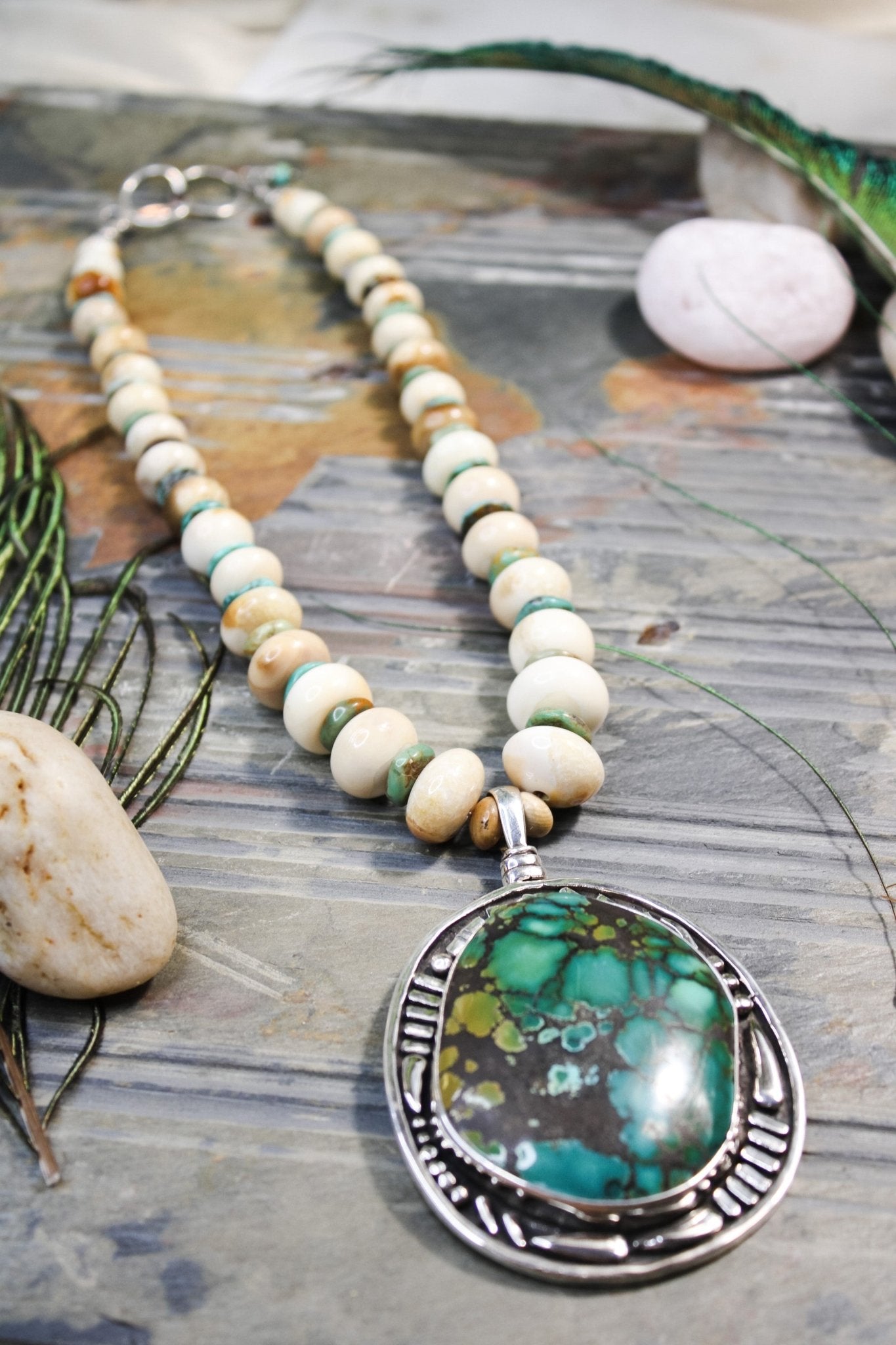 Turquoise and Fossil Necklace #1964FosilartNecklace