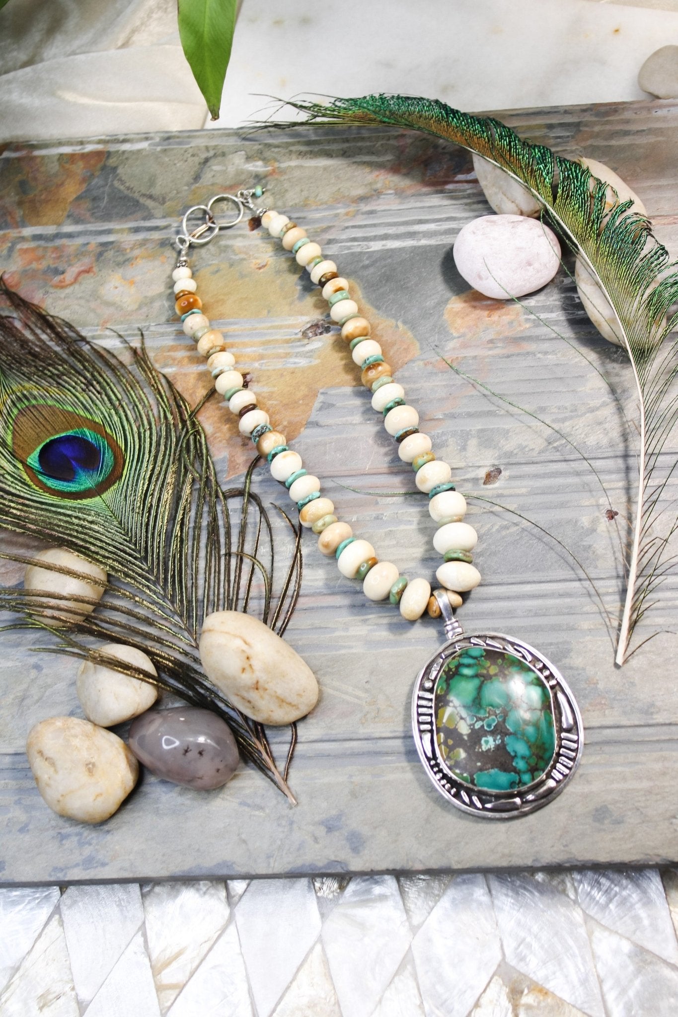 Turquoise and Fossil Necklace #1964FosilartNecklace