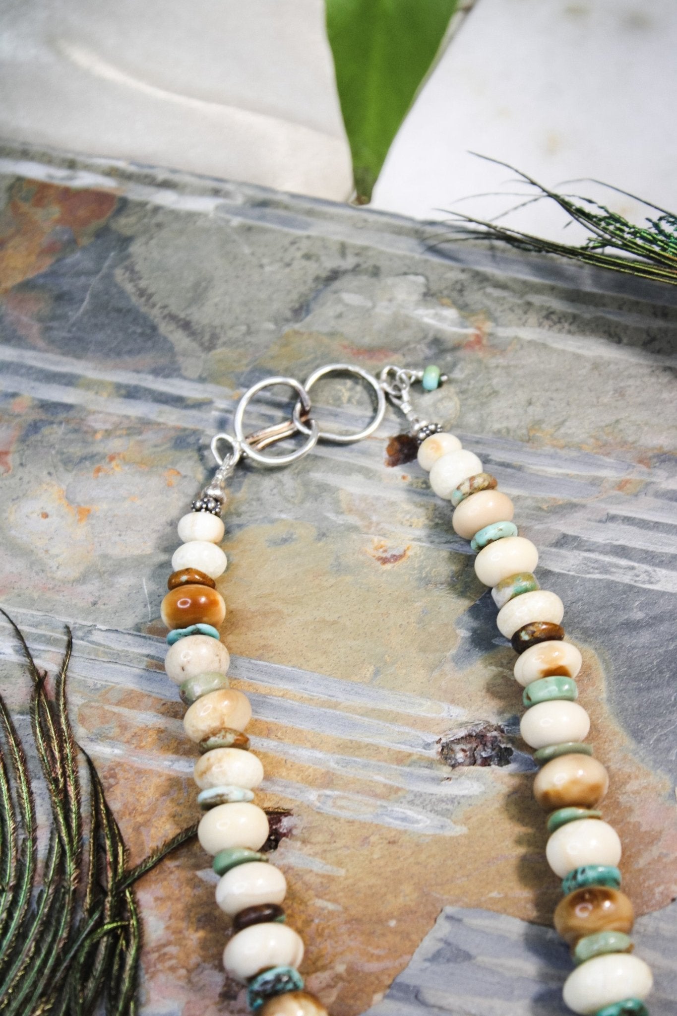 Turquoise and Fossil Necklace #1964FosilartNecklace