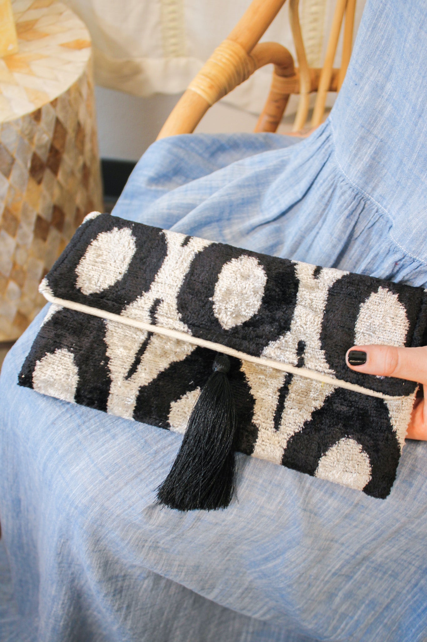 Velvet Clutch - Black IkatJayshree DalalPurse