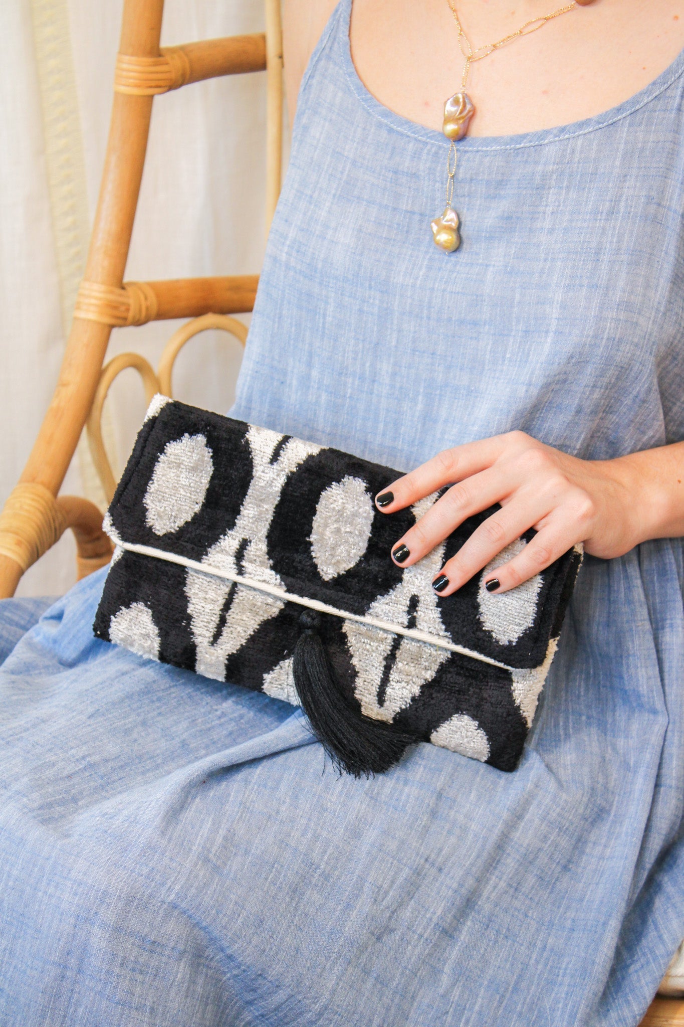 Velvet Clutch - Black IkatJayshree DalalPurse