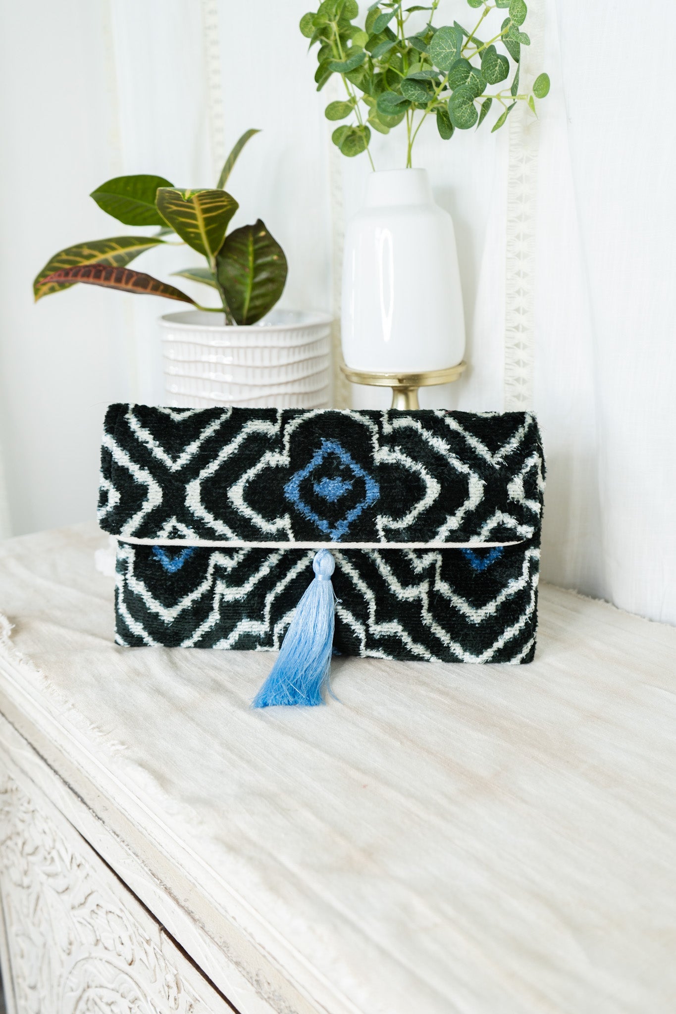 Velvet Clutch - Blue & Black CloverJayshree DalalPurse