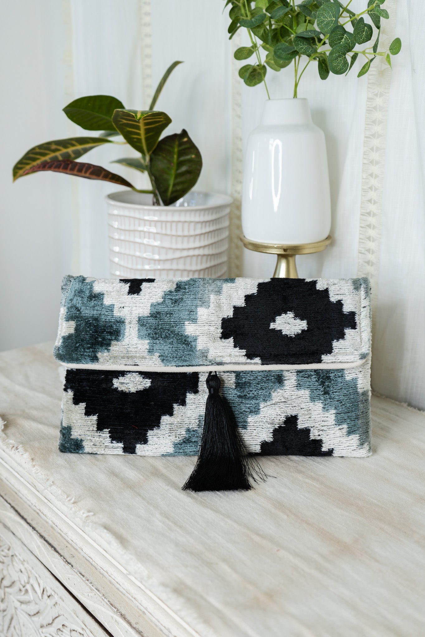 Velvet Clutch - Blue & Black GeometricJayshree DalalPurse