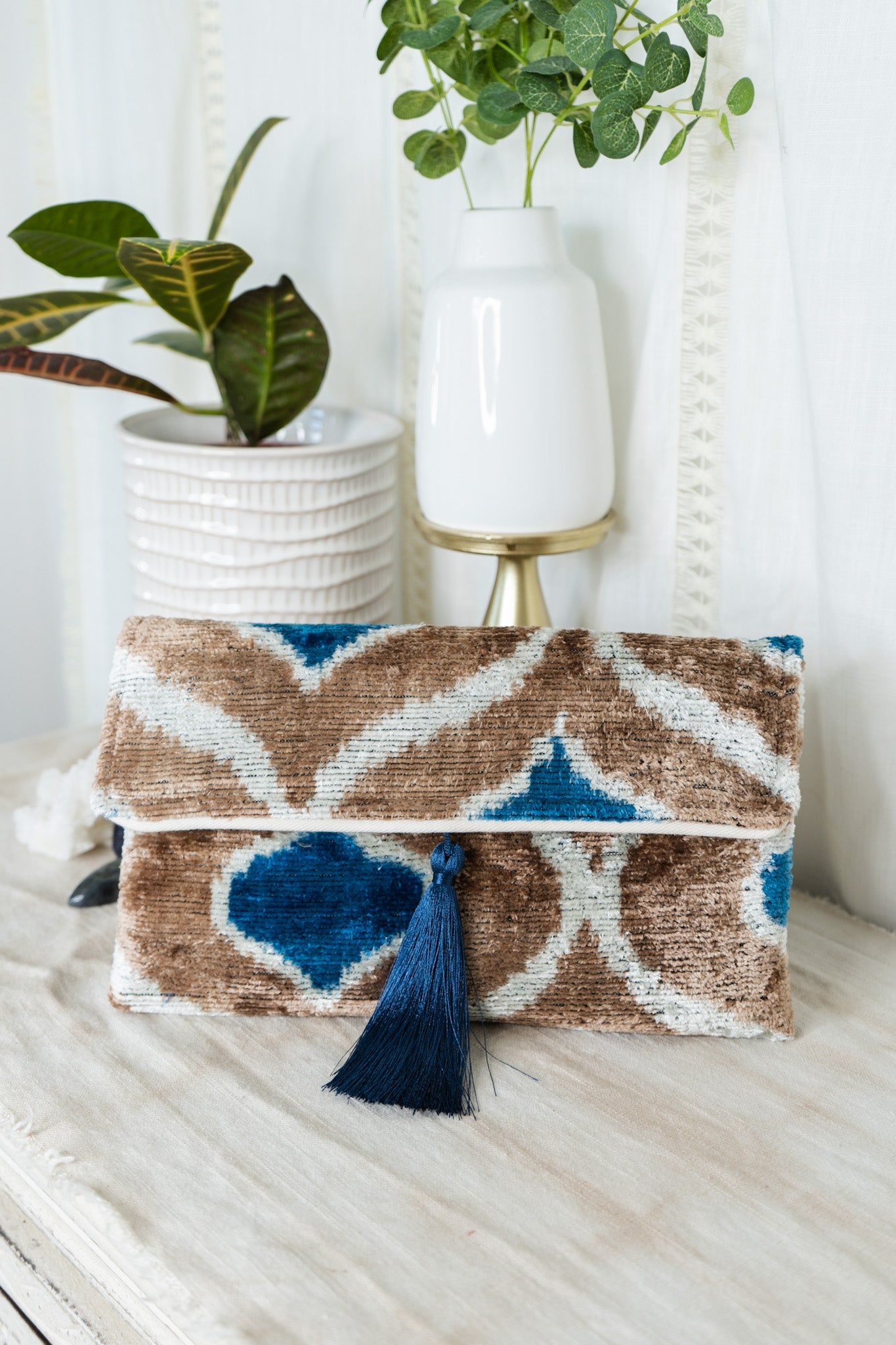 Velvet Clutch - Camel & BlueJayshree DalalPurse