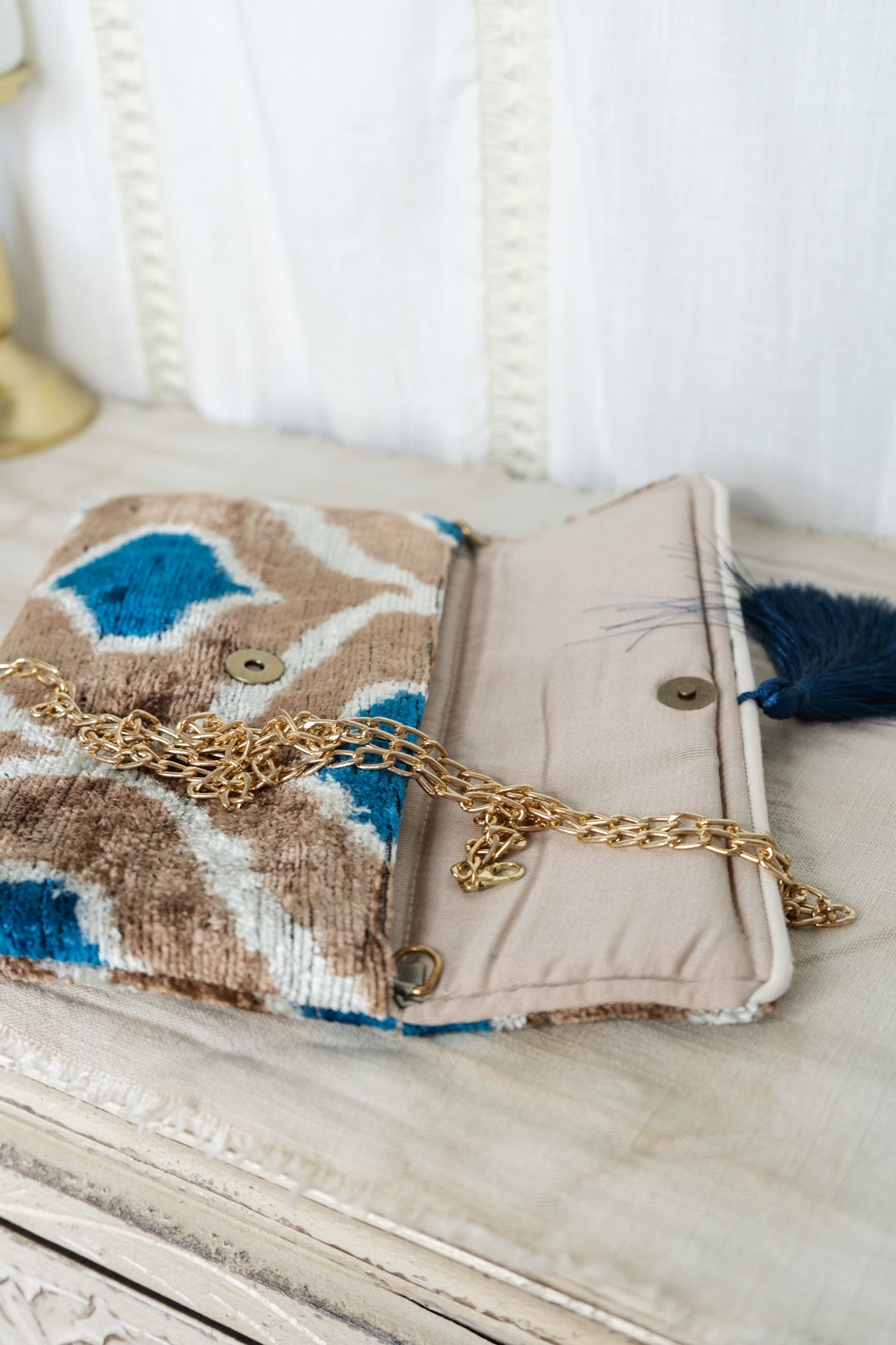 Velvet Clutch - Camel & BlueJayshree DalalPurse