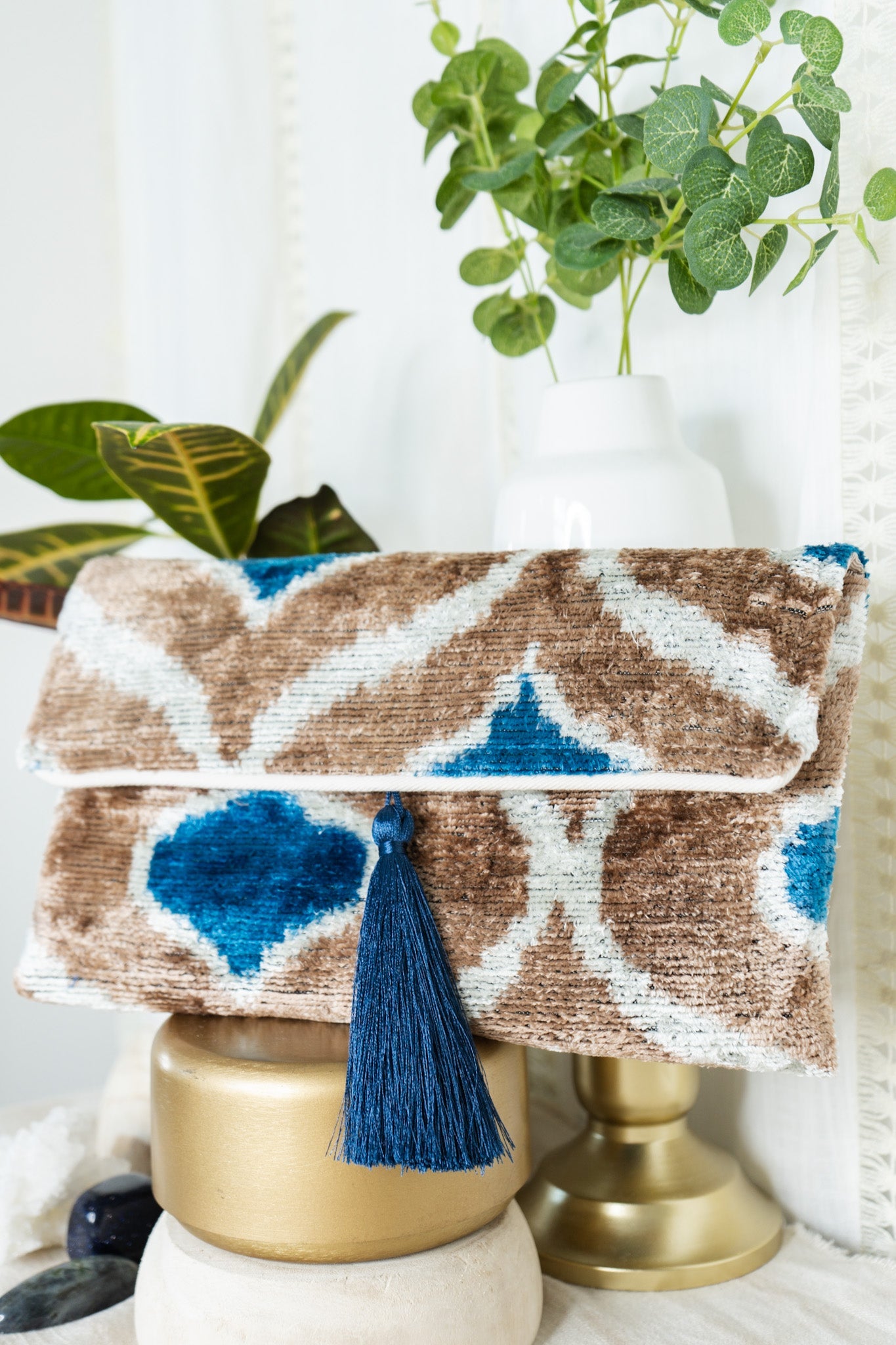 Velvet Clutch - Camel & BlueJayshree DalalPurse