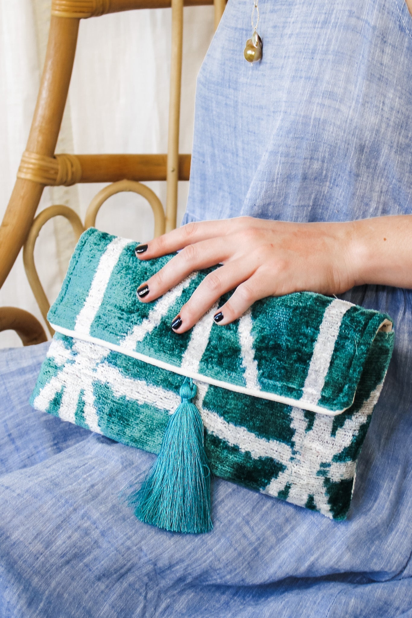 Velvet Clutch - Teal StripeJayshree DalalPurse
