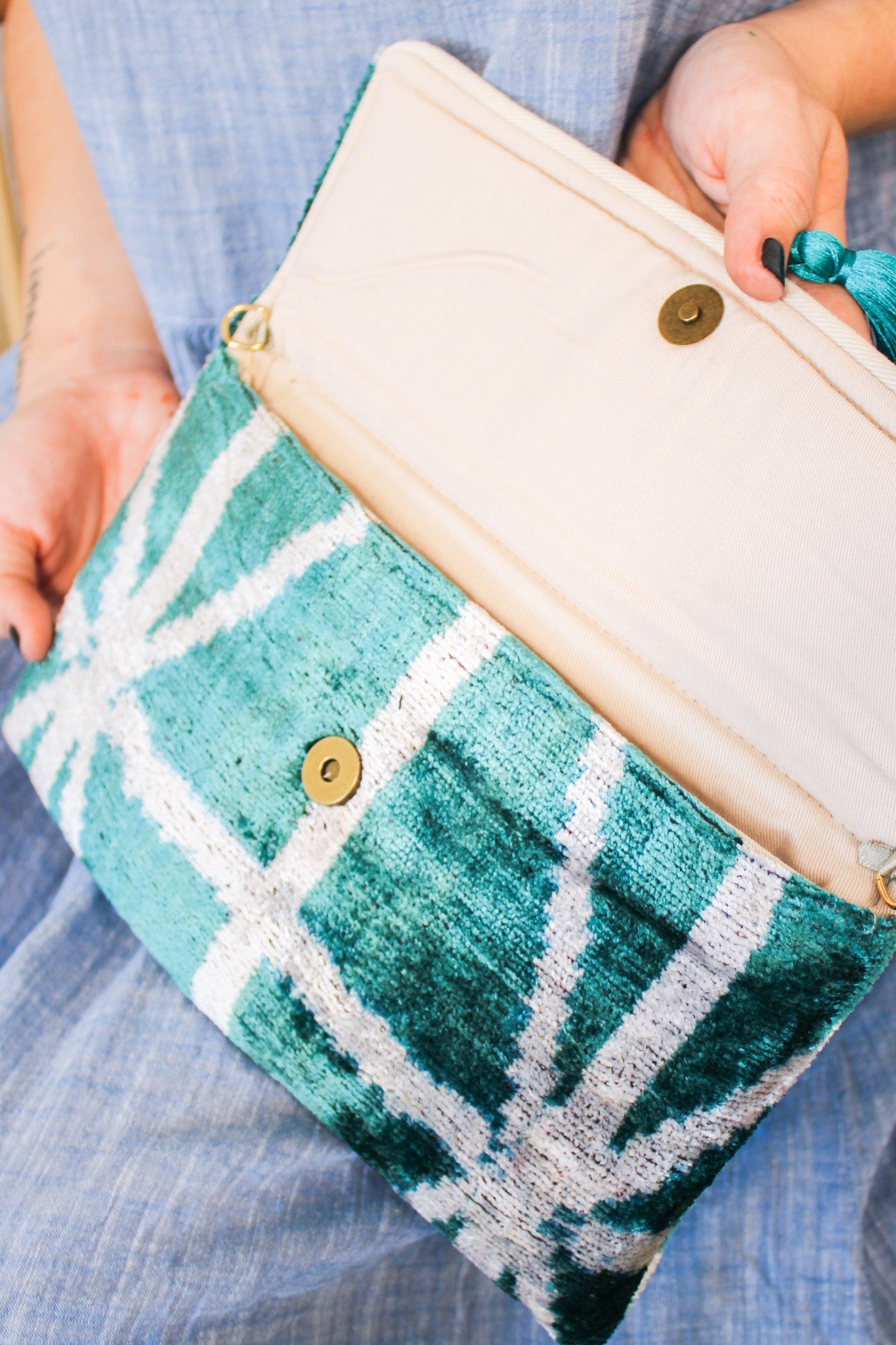 Velvet Clutch - Teal StripeJayshree DalalPurse