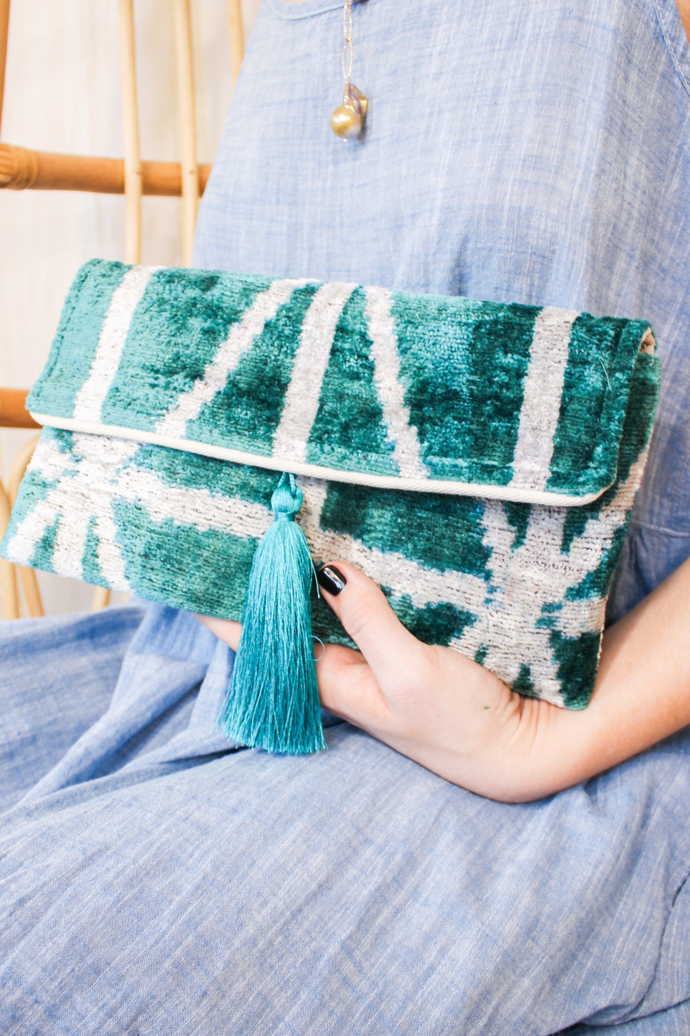 Velvet Clutch - Teal StripeJayshree DalalPurse