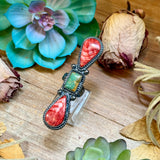 Red Spiny & Green Turquoise Adjustable Ring