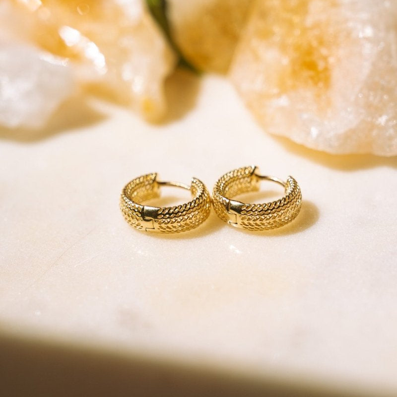 10K Gold Basket Weave Hoop- MiniZiabird Private LabelEarrings