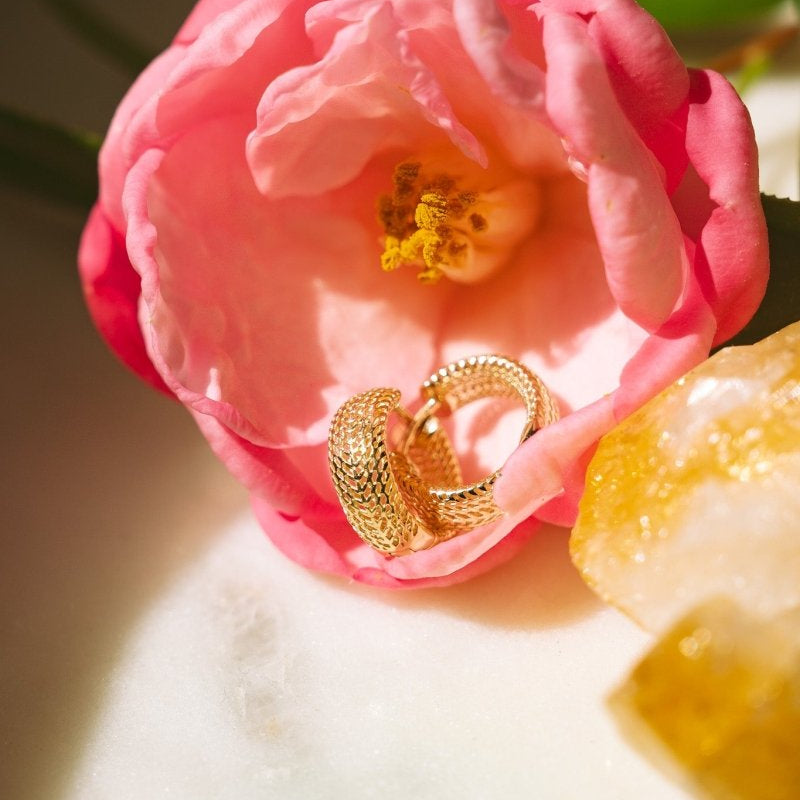 10K Gold Basket Weave Hoop- MiniZiabird Private LabelEarrings