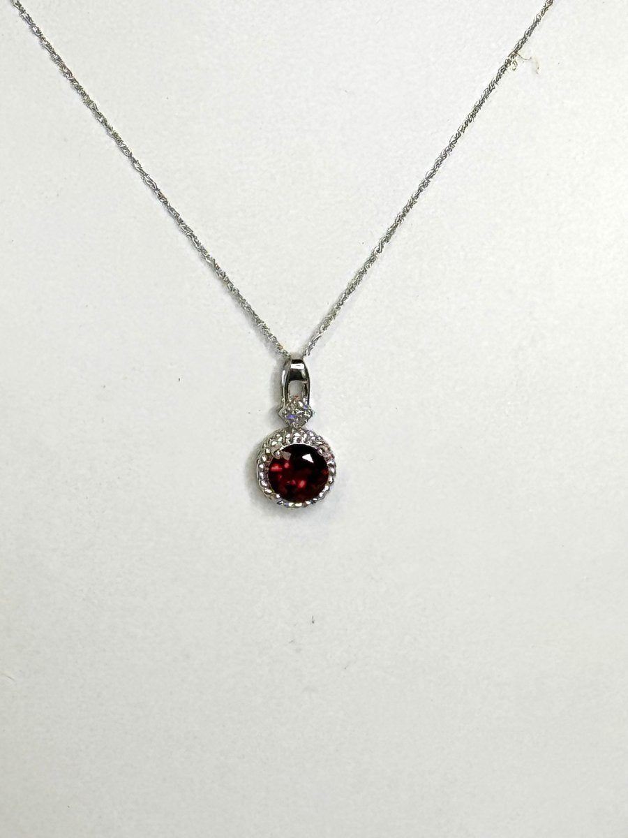 10K White Gold Round Garnet NecklaceZPL - Fine LineNECKLACES