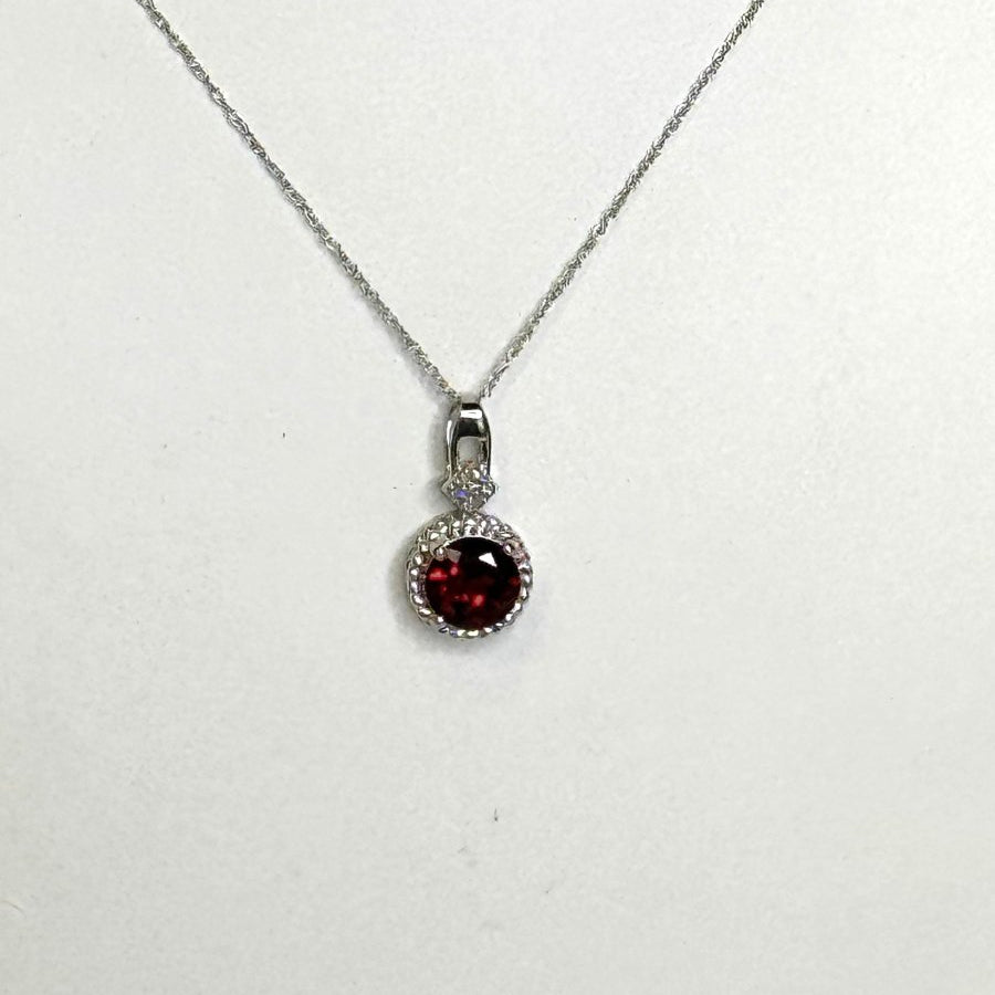 10K White Gold Round Garnet NecklaceZPL - Fine LineNECKLACES