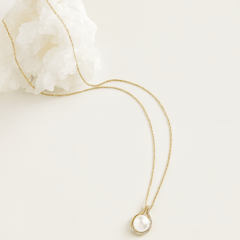 14K Gold Pearl & Diamond Drop Necklace – The Fine Line CollectionZiabirdNECKLACES