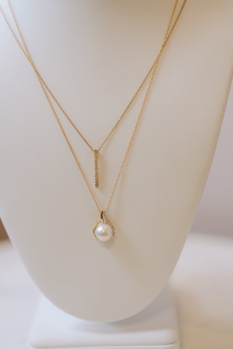 14K Gold Pearl & Diamond Drop NecklaceZiabirdNecklace