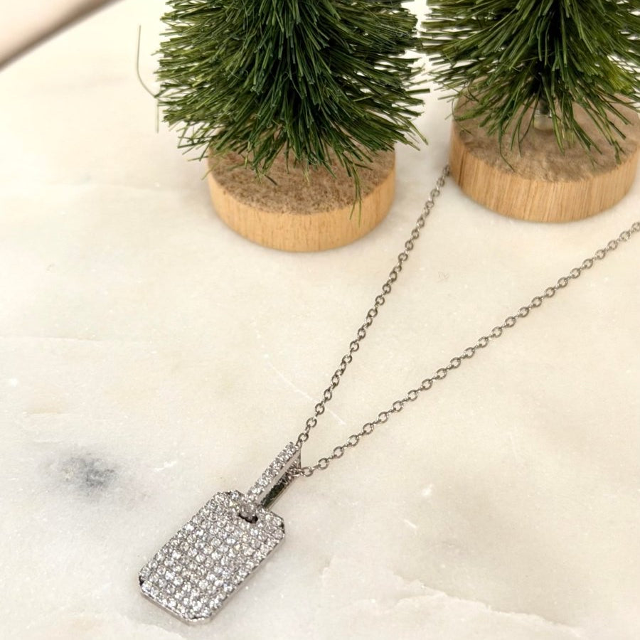 14K WG Diamond Dog Tag NecklaceZPL - Fine LineNECKLACES