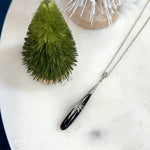 14K White Gold Black Onyx Necklace w/DiamondsZPL - Fine LineNECKLACES