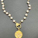 Golden Bee Pearl Necklace with Pavé Diamond Clasp