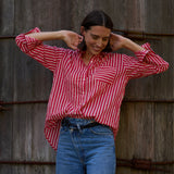 Good Boyfriend Shirt - Tuscan Stripe Cherry Red
