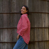 Good Boyfriend Shirt - Tuscan Stripe Cherry Red