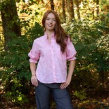 Good Girlfriend Shirt Short Sleeve with Ruffle Trim Floral Escape Tickled Pink/Rose