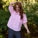 Good Girlfriend Shirt Short Sleeve with Ruffle Trim Floral Escape Tickled Pink/Rose