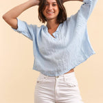 23100 100% linen t shirts: Sky bluela maison des fibres naturelles