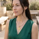 Golden Bee Pearl Necklace with Pavé Diamond Clasp