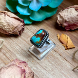 Trapezoid Blue Turquoise Adjustable Sterling Silver Ring