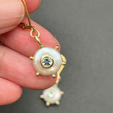 White coin pearl with blue topaz earrings